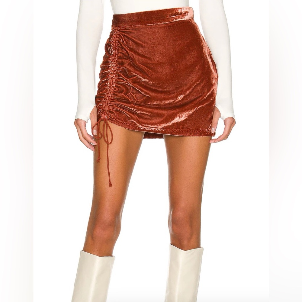 Free People Vivienne × Revolve Velvet Mini Skirt olive green